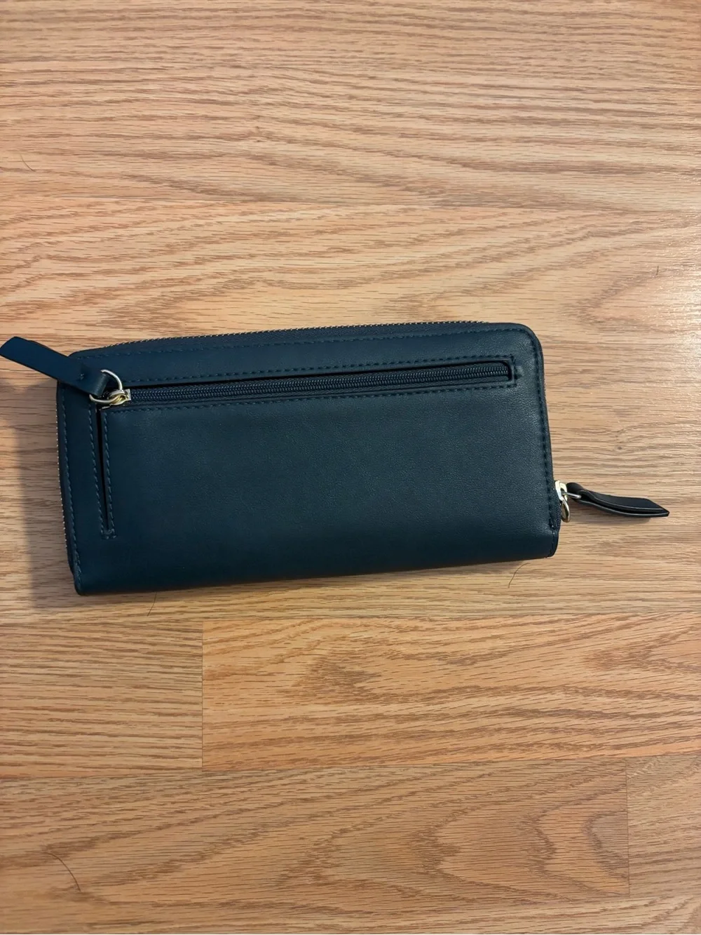 Nine West Black Long Zip Wallet with Gold Plaque
